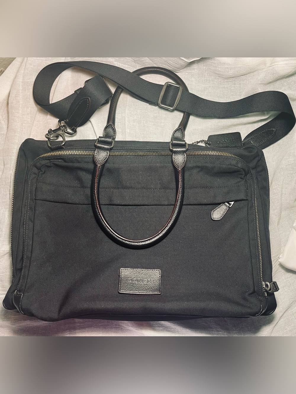 COACH Unisex Metropolitan Slim Briefcase Black Nylon Leather Trim 71737